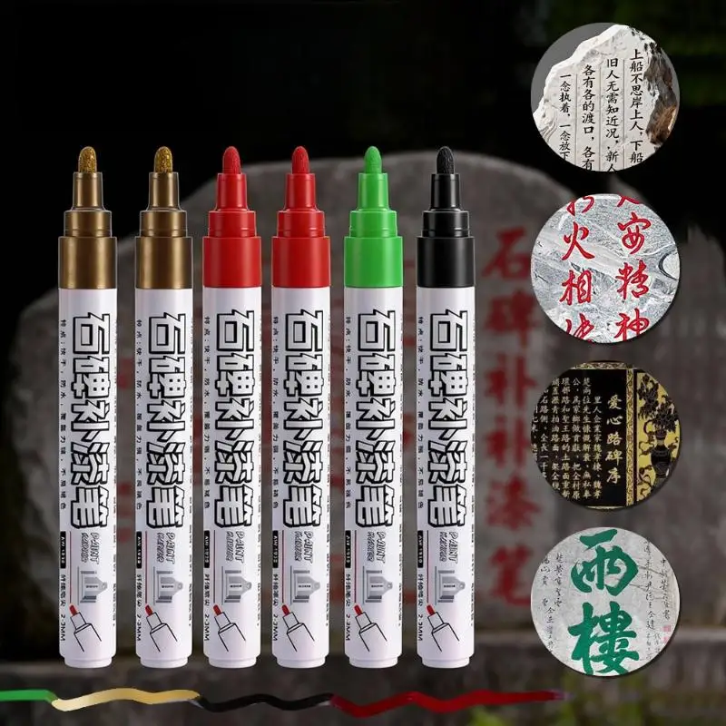 3Pcs Quick-Drying Oil-Based Fine Tip Pens Golden Tombstone Marker Pen For Cemetery Maintenance And Marble Tile Color Restoration