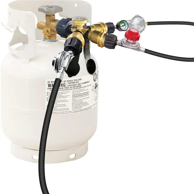 Répartiteur de Propane à 3 voies ABXF-2X avec jauge et vanne d'arrêt, séparateur de gaz Propane 3 Y, adaptateur de jauge en T pour réservoir Propane LP