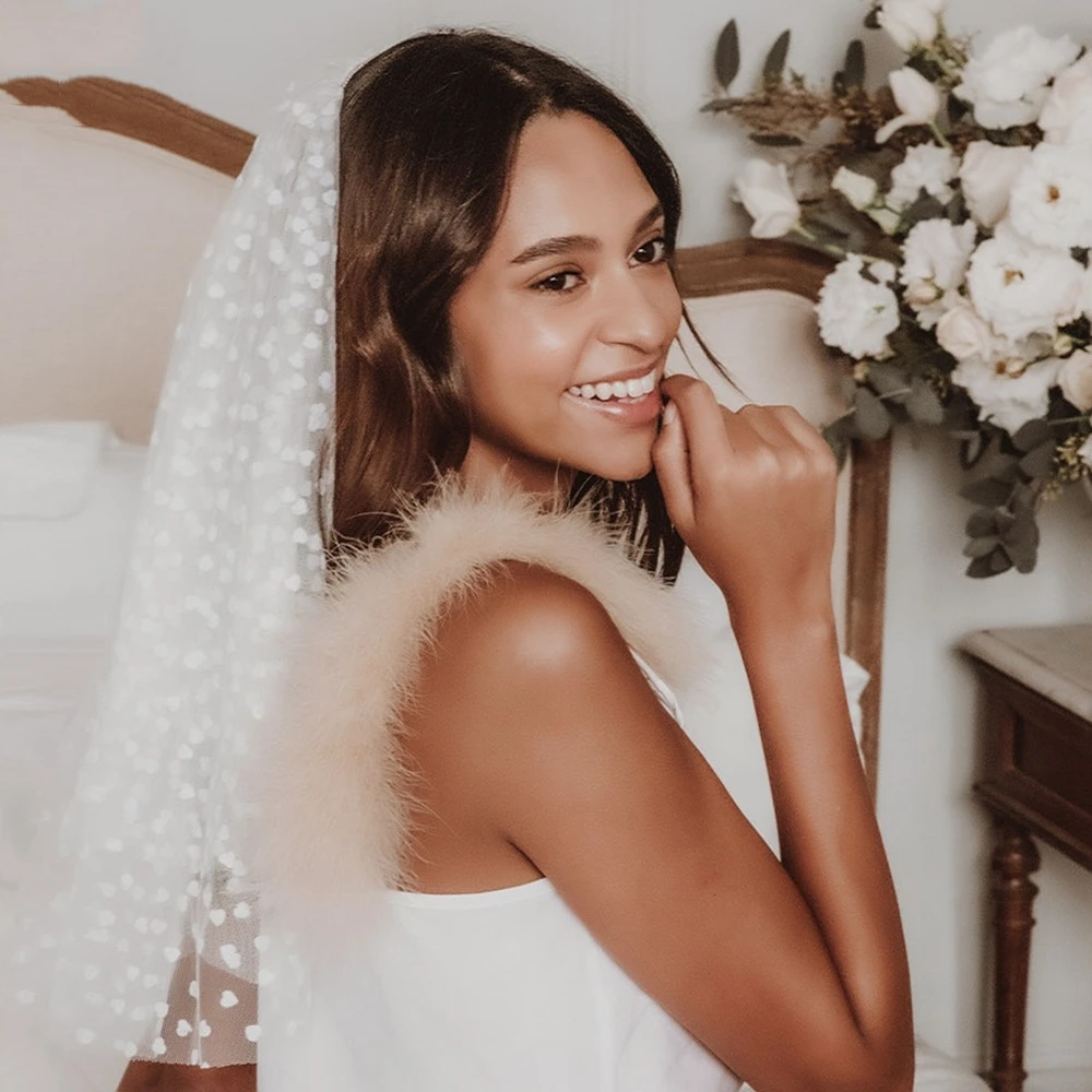 Hochzeit Haarschmuck Party kleider herzförmige kurze geschwollene Schleier Braut schein klein für Luxus Frau Zeremonie Brautjungfer