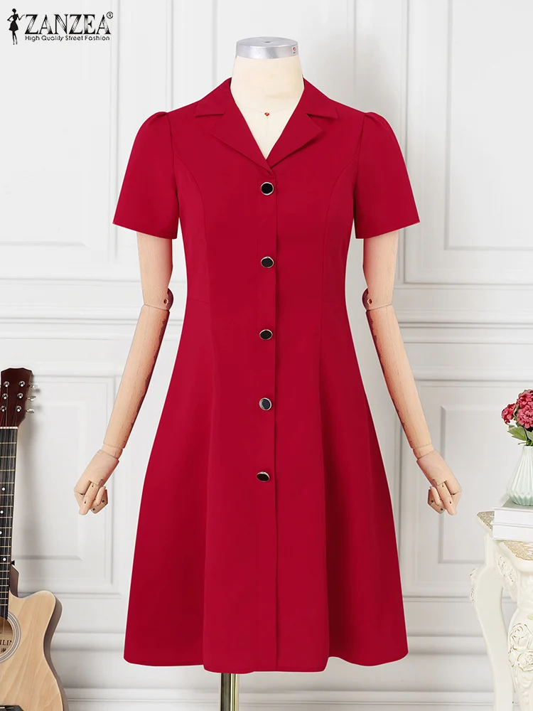 Abiti estivi ZANZEA Abito elegante camicia lunga da donna Colletto con bavero Abito da festa Abito a vita Casual Manica corta Vestito estivo da ufficio
