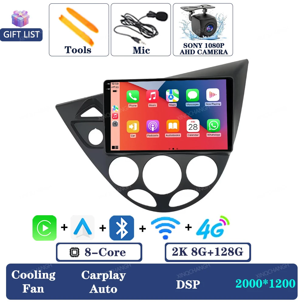 Android 16 autoradio voor Ford Fiesta 1995 - 2001 Focus MK1 1998 - 2004 Navigatie 2DIN Qualcomm QLED Head Unit GPS Carplay Auto