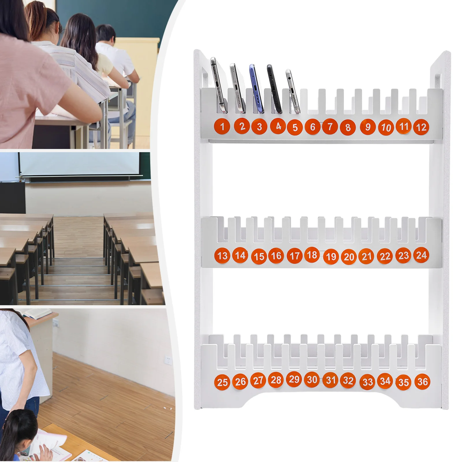 60*20*7 سنتيمتر/23.6*7.9*2.8in 36 فتحات مستطيلة بيضاء PVC الحائط هاتف محمول خزانة سطح المكتب للفصول الدراسية المدرسية