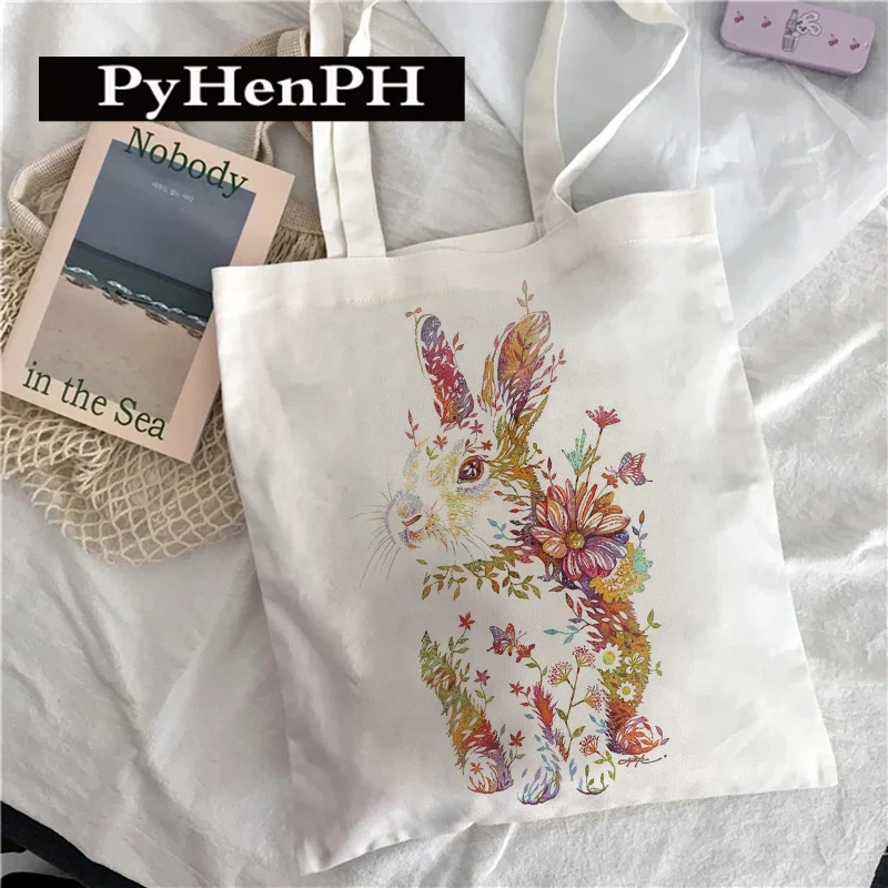 Flower Cat Canvas Bag Women Fashion Shoulder Totebag Female Shopping Bags Girl Student School Bags