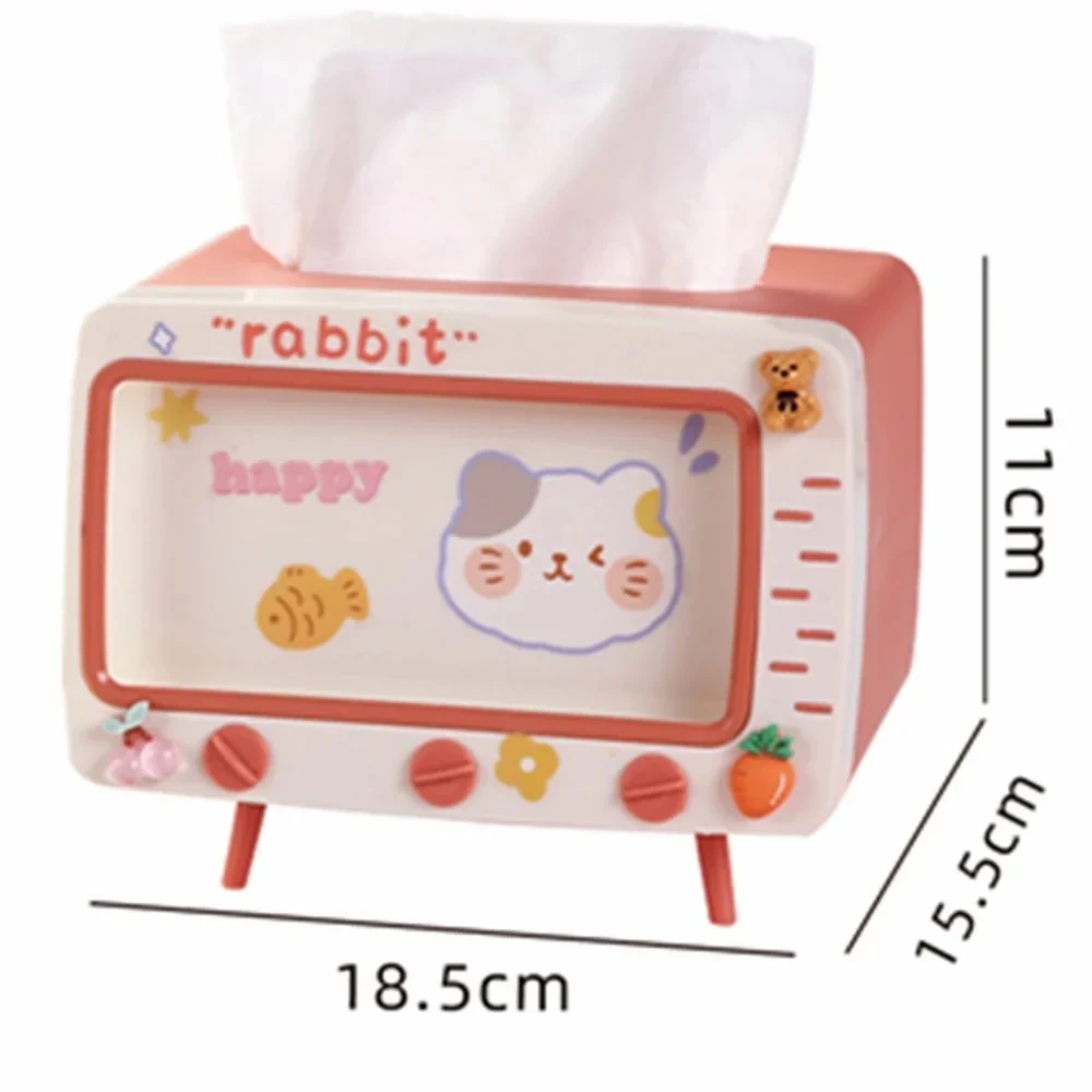 Cute Multifunction Tissue Box Holder Square for Home Kawaii Desktop Decor Tv Tissue Box Case Pink Phone Holder Storage Organizer