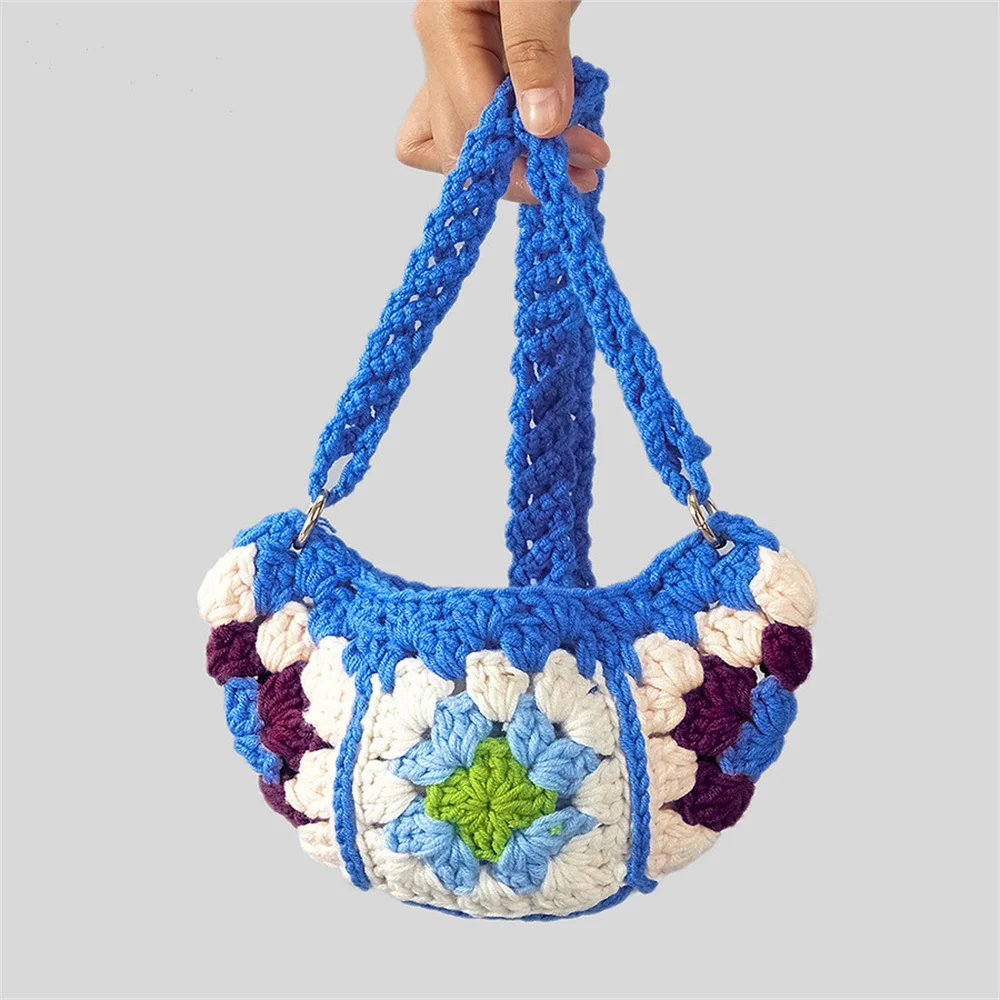 

Flower Crochet Hobos Crossbody Bag Shoulder Bag Designer Hollow Knitting Tote Beach Ethnic Style Soft Woven Handbag for Women