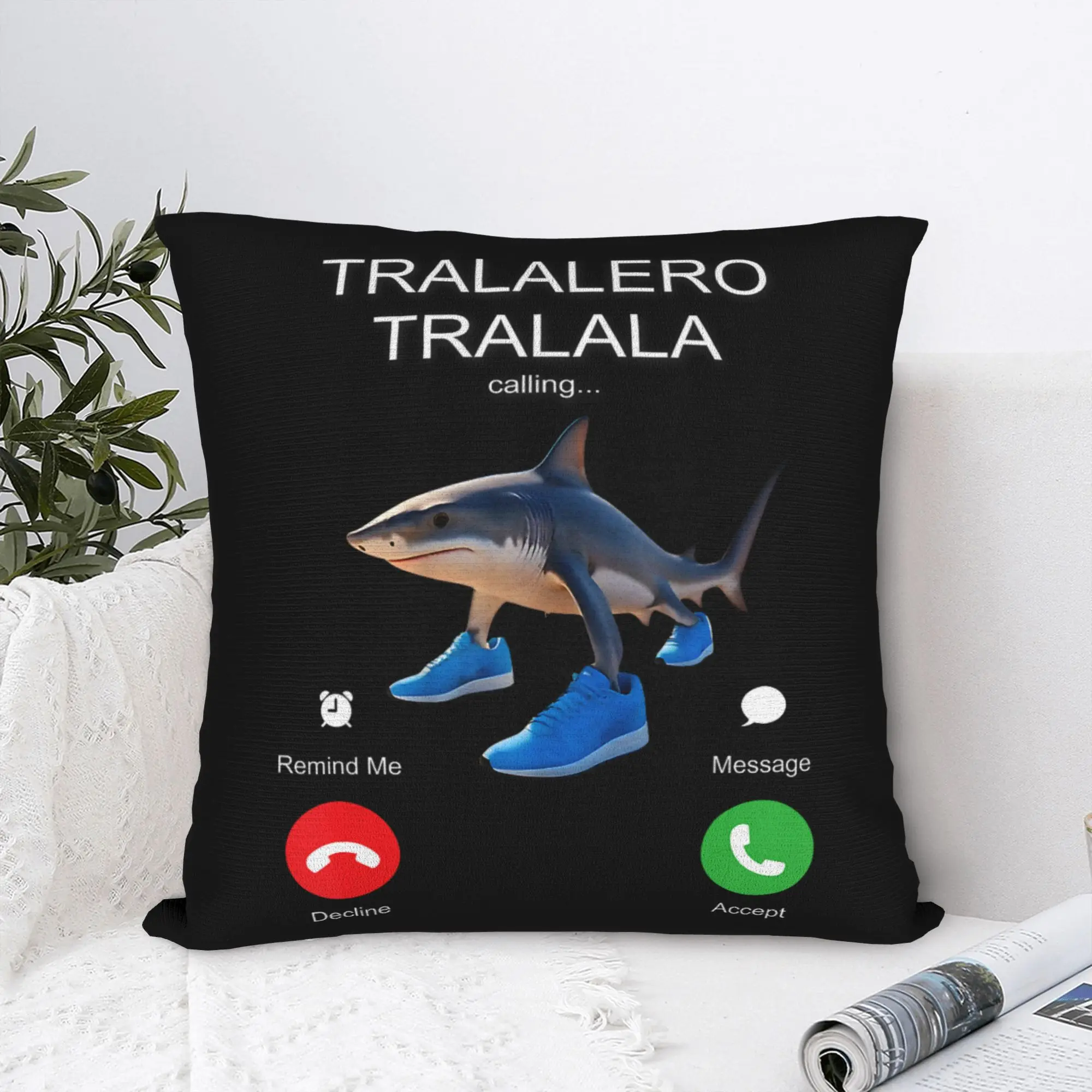 Tralalero Tralala Phone Calling Shark Meme Pillowcase Printed Polyester Cushion Cover Brainrot Funny Pillow Case Cover Chair