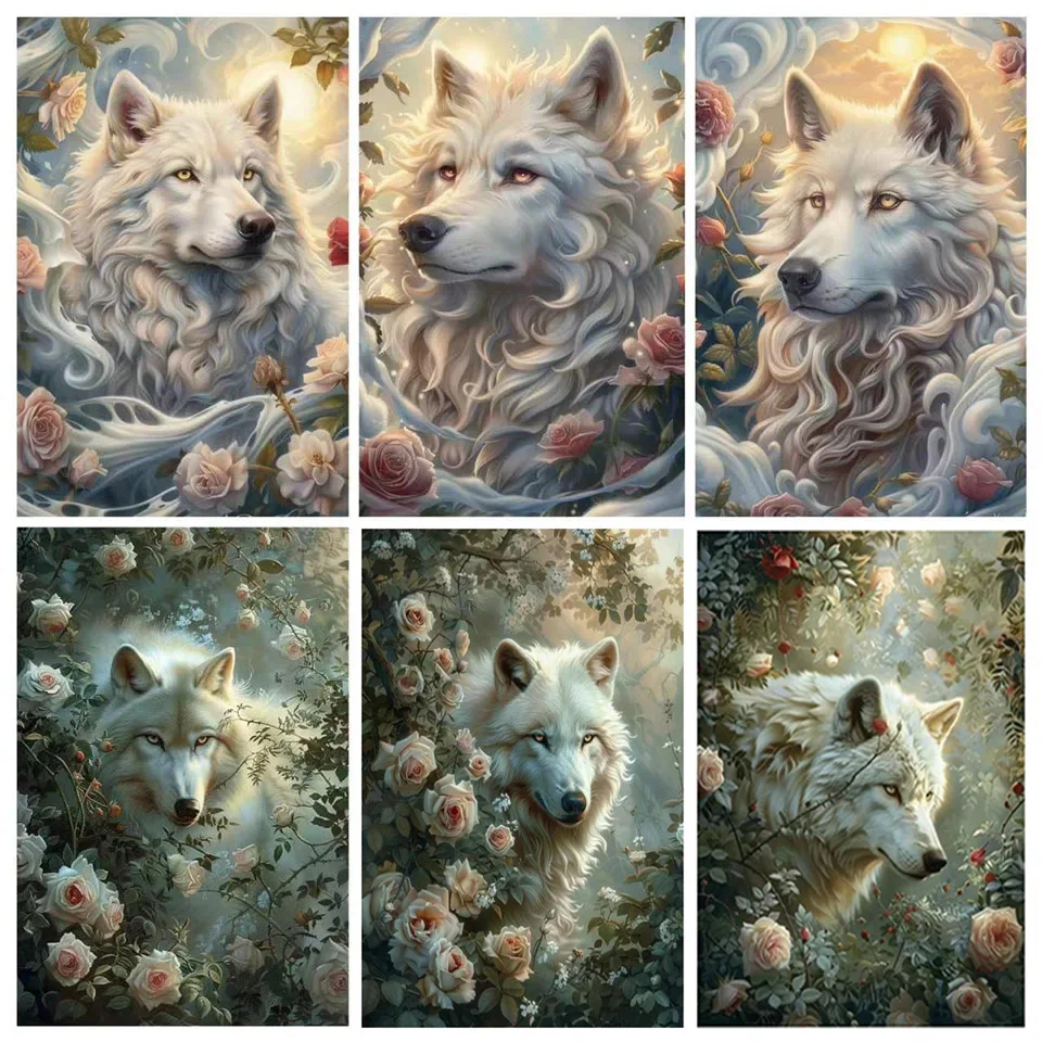 Diamond Painting Flower Animal 5D DIY Wolf Embroidery Full Square Round Diamond Mosaic Picture Cross Stitch Rhinestones Wall Art