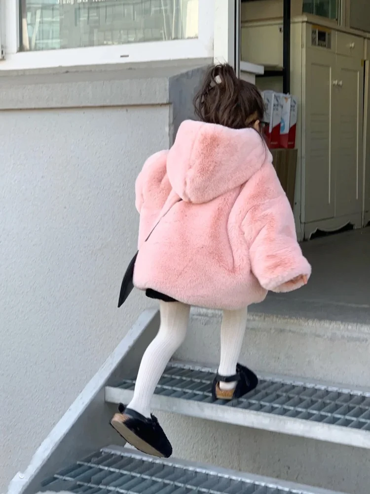 Autumn Winter Children's Thick Warm Outerwear Fashion Korean Style Hooded Mid-Long Kids Parkas Baby Girls Fluffy Jackets