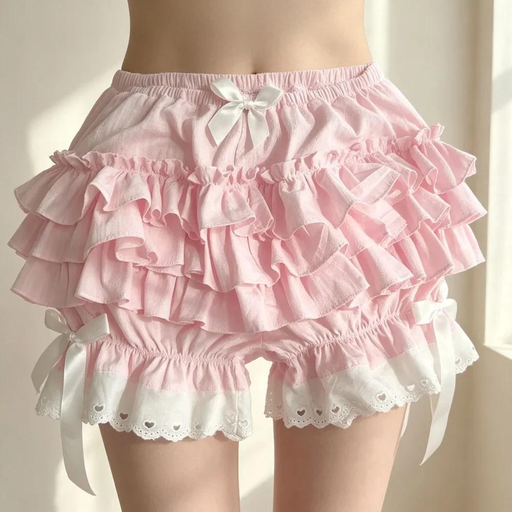 Woman Pumpkin Cute Safety Pants Women Home Sleep Pajama Lace Layered Ruffle Bowknot Elastic Waist Mini Frilly Hem Lady