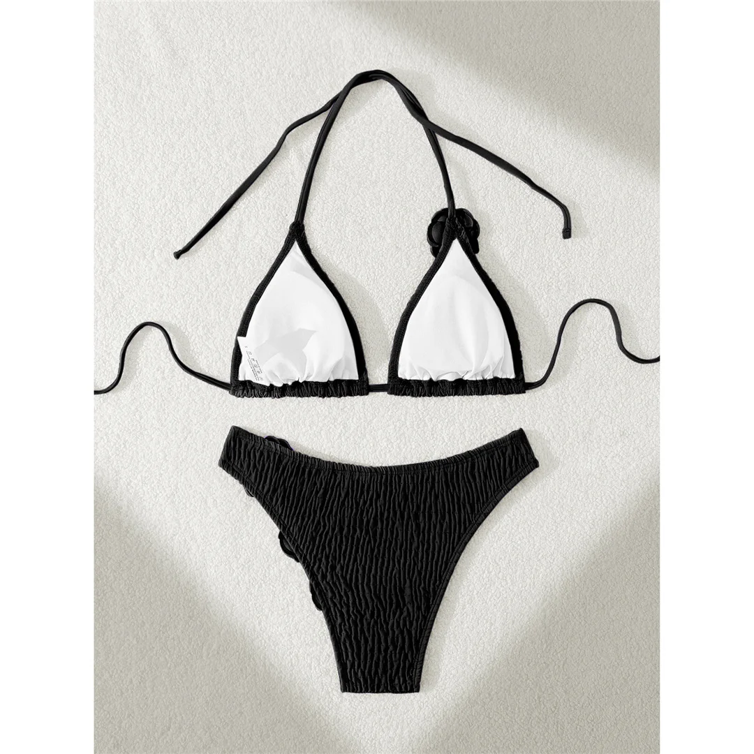 3D-Blumen-Neckholder-Bikini mit Falten, brasilianischer Stil, Damen-Badeanzug, zweiteiliges Bikini-Set, Badebekleidung, Badeanzug, Modell V5559 – Detail 18