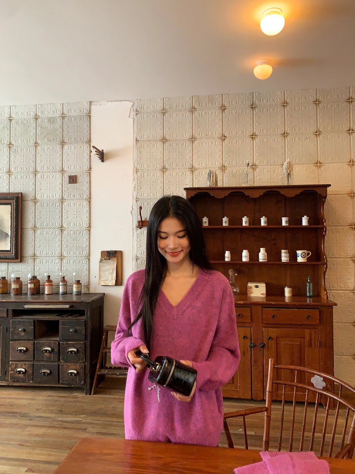 

Женский свитер-пуловер Elovey с шарфом, розово-фиолетовый, с V-образным вырезом, теплый, свободного кроя, с длинными рукавами, стандартной длины