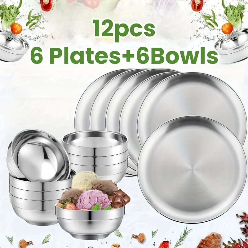 

12Pcs Stainless Steel Plate Set BBQ Fried Chicken Barbecue Meat Plate Vegetable Fruit Storage Tray Party Cake Dessert Plate