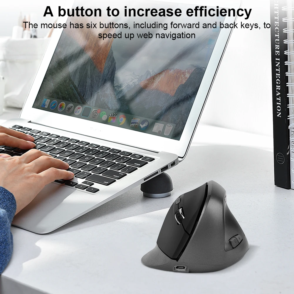 Mouse ergonomico verticale 2.4G con ricevitore USB Mouse ottico ergonomico verticale wireless 6 pulsanti per laptop PC desktop MacBook