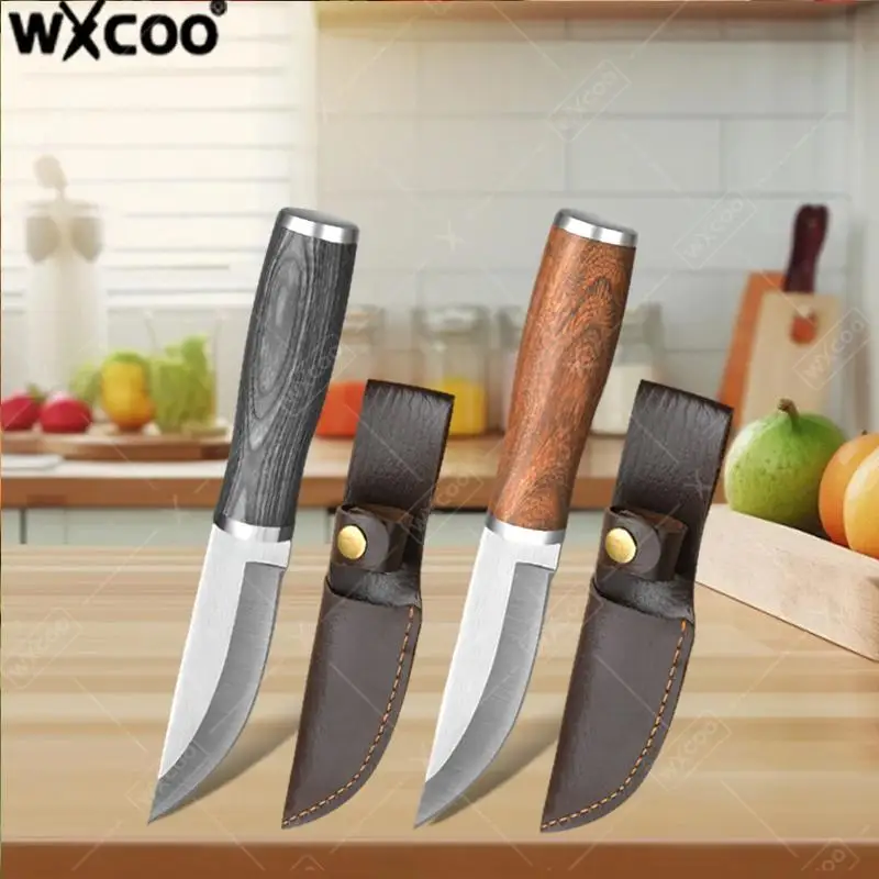 WXCOO Handgeschmiedetes Metzgermesser aus Edelstahl Küchenmesser zum Kochen Fleischbeil Kleines Messer mit Scheide Multifunktional