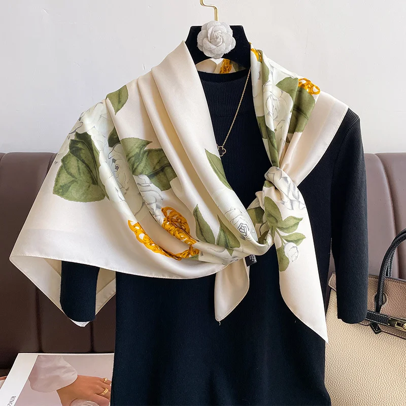 90*90cm Luxury Brand Simple Silk Square Scarf Hijab Women Bandana Soft Scarves Neckerchief Ladies Hair Shawl Wrap Headband