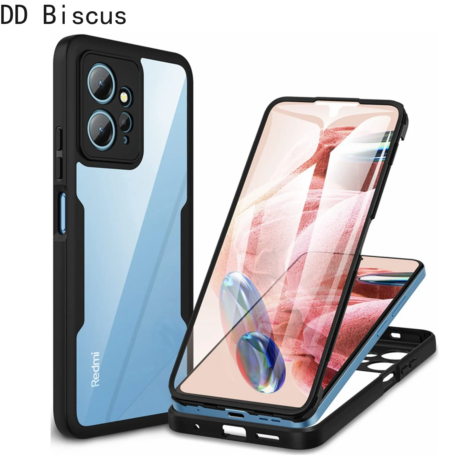 Case For Xiaomi Redmi Note 12 Pro 11 10 Redmi A2 A1 12C 10C 10 9C 360 Full Protective Bult in Screen Protector Shockproof Cover