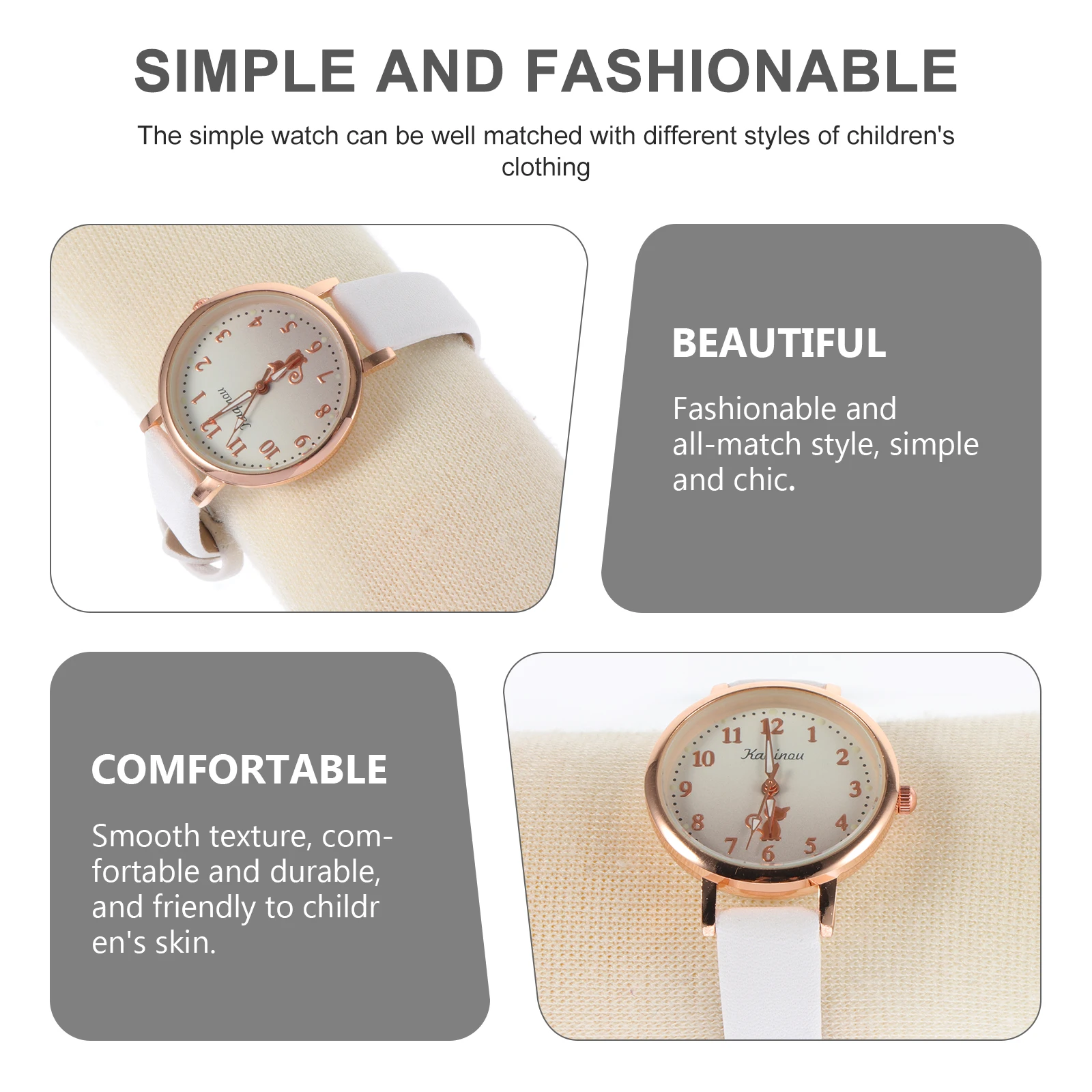 

Children Watches Girls Kids Wrist Waterproof White Analog Simple Stylish Vivid Beautiful Smooth Texture Comfortable Durable