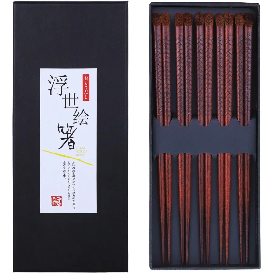 

Antner, 5 пар палочек для еды из твердой древесины, многоразовые палочки для еды ручной работы в японском стиле, палочки для еды из натурального дерева с подарочной коробкой, посуда