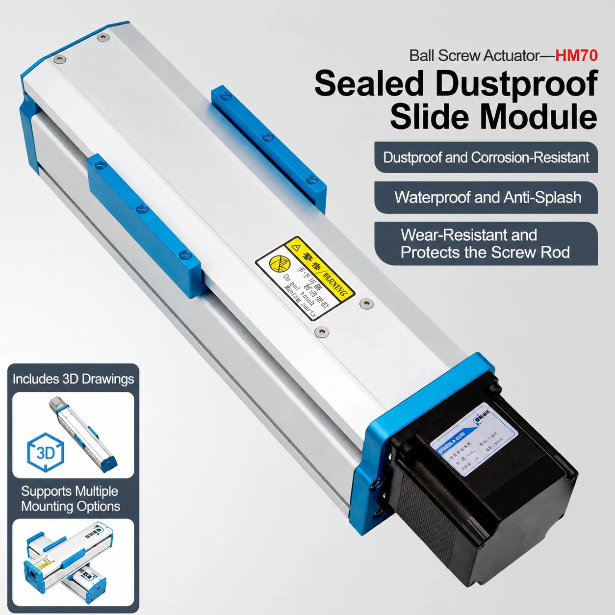 HM70B Sealed Dustproof Precision Linear Module Slide Table Ball Screw Linear Rail With Nema23 Stepper Motor