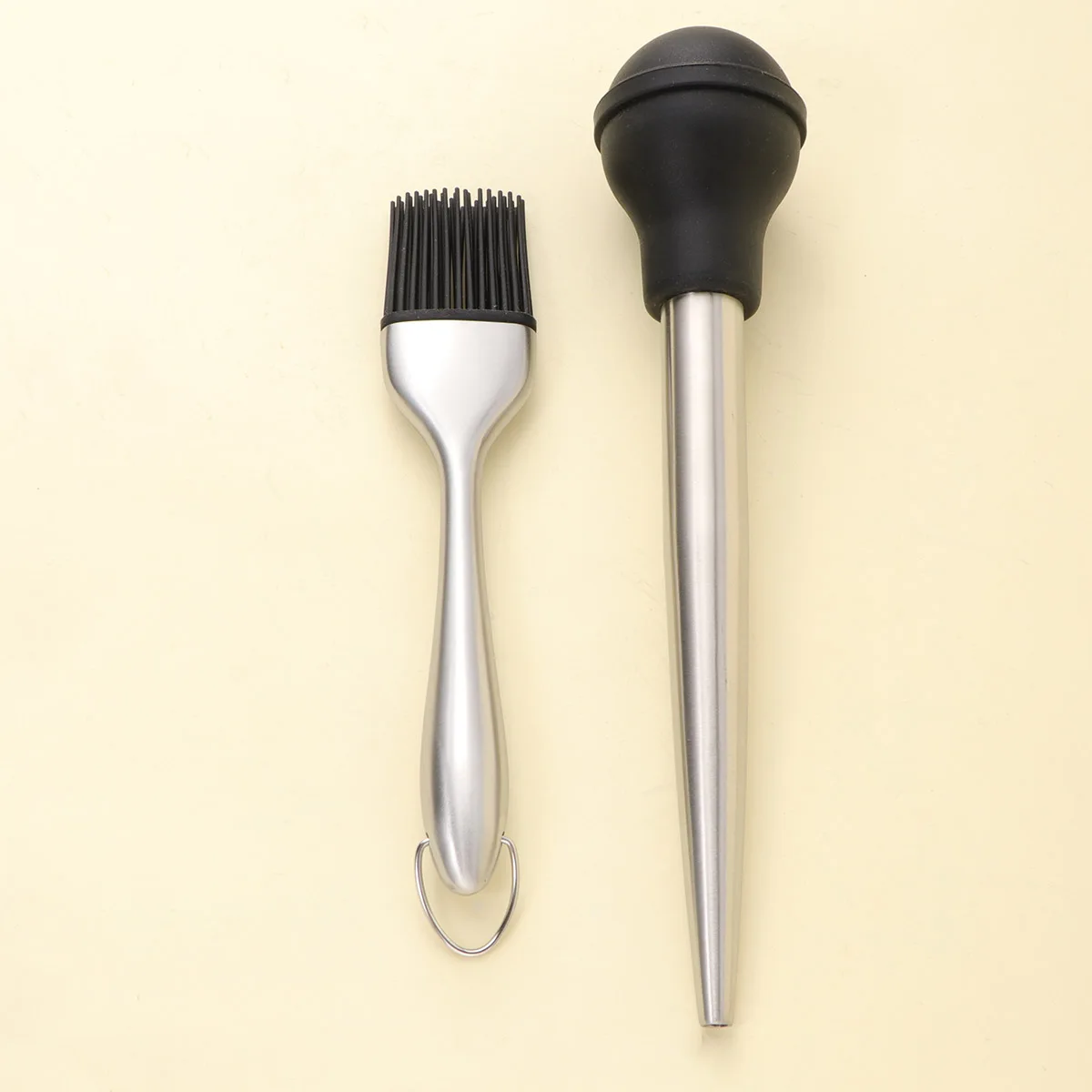 

Stainless Steel Turkey Baster Set Silicone Oil Brush Dropper Tube Seasoning Pump Bbq Tool For Meat Flavor Injector With