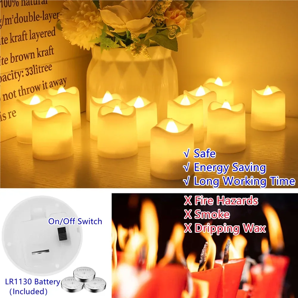 12/24Pcs Creative LED Candle Battery Powered Flameless Tea Light Lamp for For Home Wedding Party Decoration Supplies Dropship