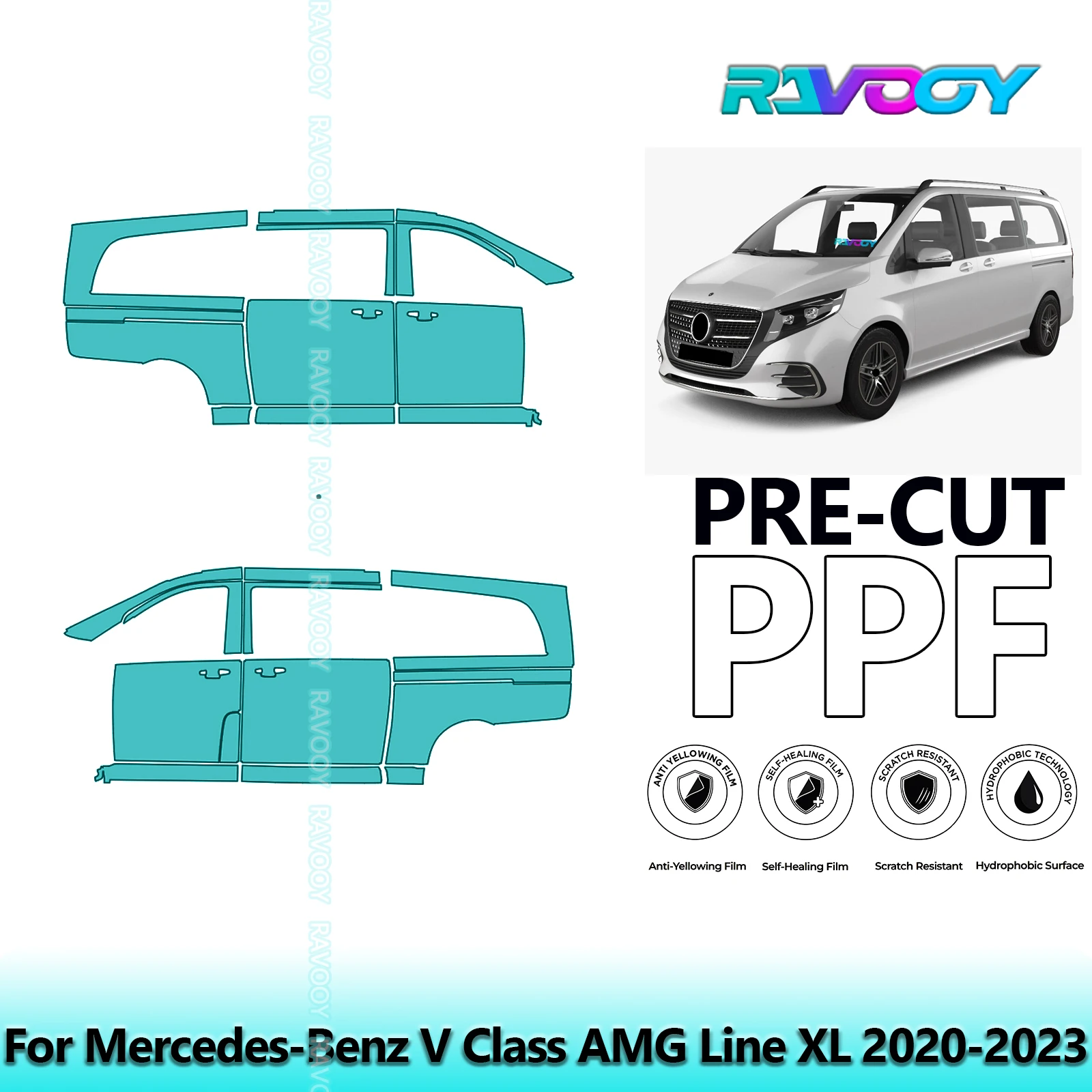 

For Mercedes-Benz V Class AMG Line XL 2020-2023 8.5mil Pre-Cut PPF Door & A/B Pillar Kit TPU Paint Protection Film Set
