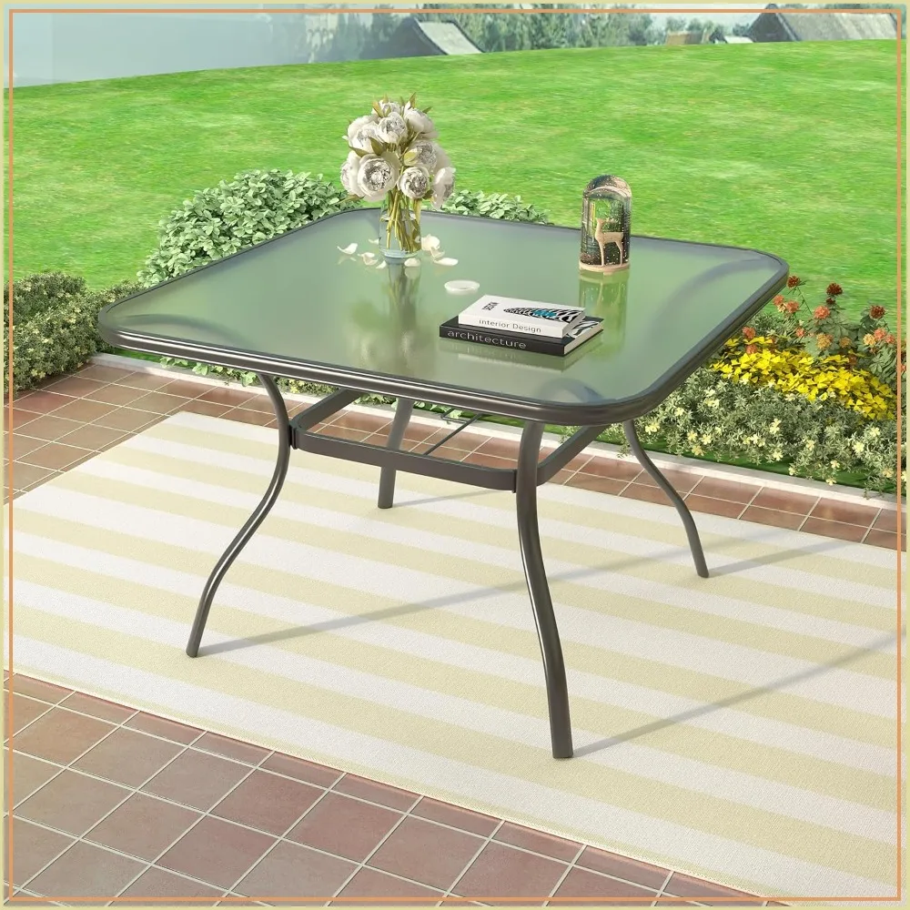 37 inch Outdoor Dining Table with Tempered Glass Top and 1.7 inch Umbrella Hole