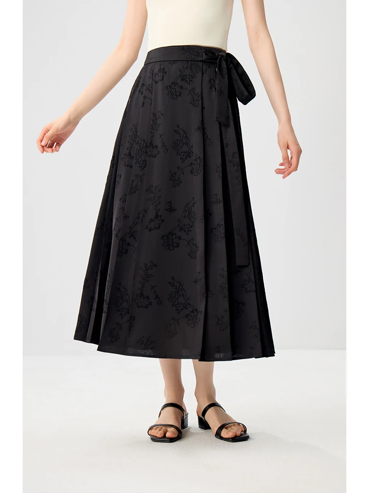 ZIQIAO Frauen Sommer Lange Röcke Neue Chinesische Stil Plissee Design A-LINE Schwarz Temperament Weiblichen Rock 24ZQ92342