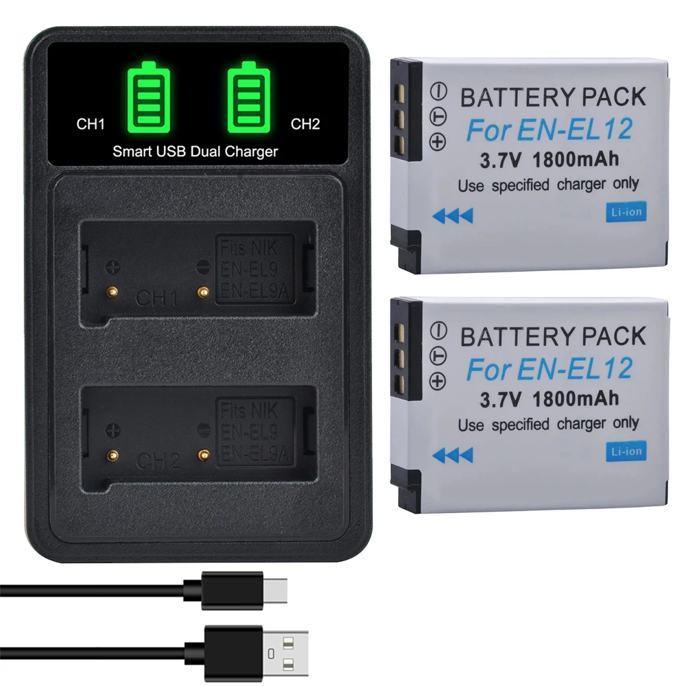 EN EL12 EN-EL12 Bateria 1800mAh Battery + LED USB Dual Charger for Nikon Coolpix S9700 S9500 S9400 S9300 S9100 S8200 S8100 W300