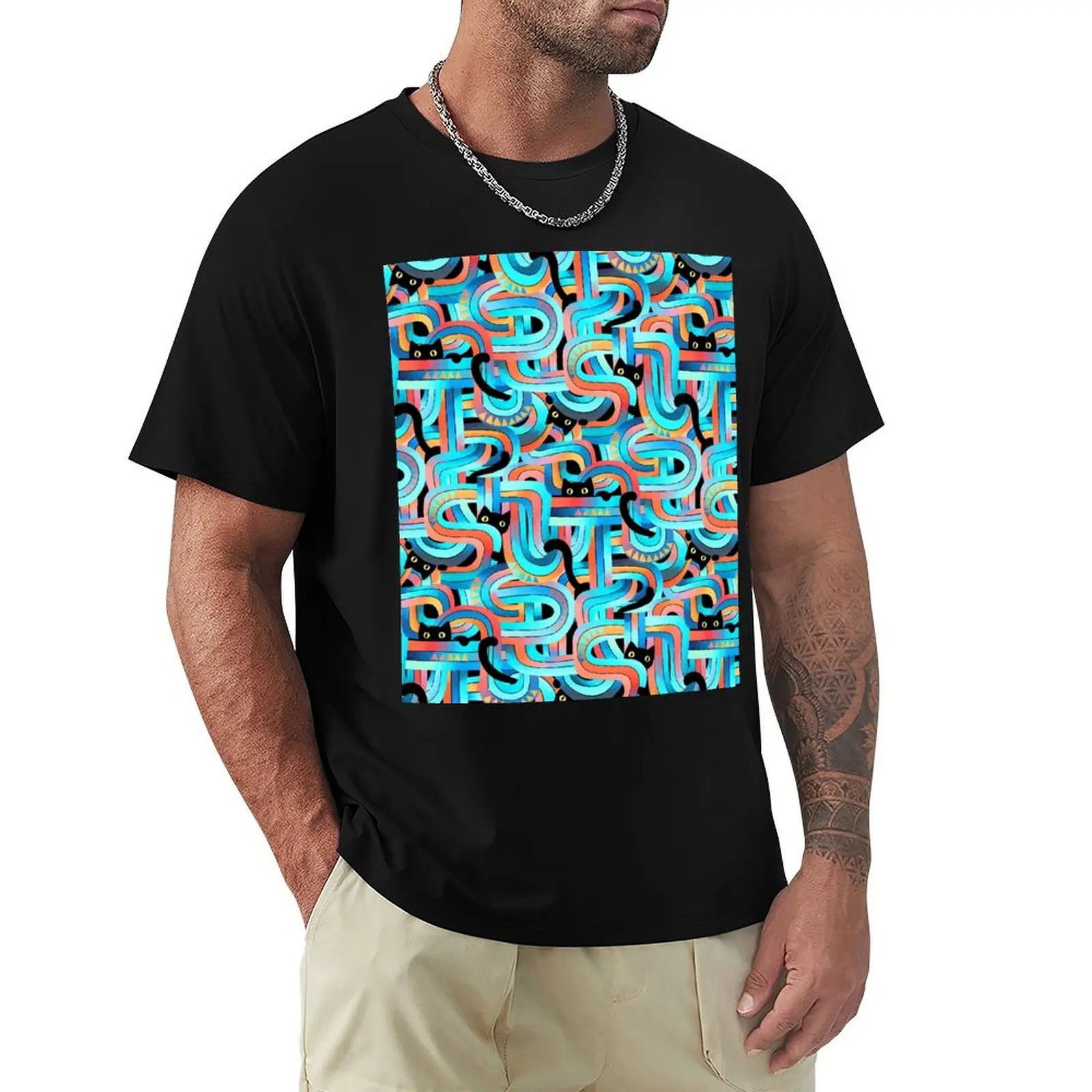 

Geo Cats Maze in Tangerine and Turquoise T-Shirt Soft Lightweight Cotton T-Shirt
