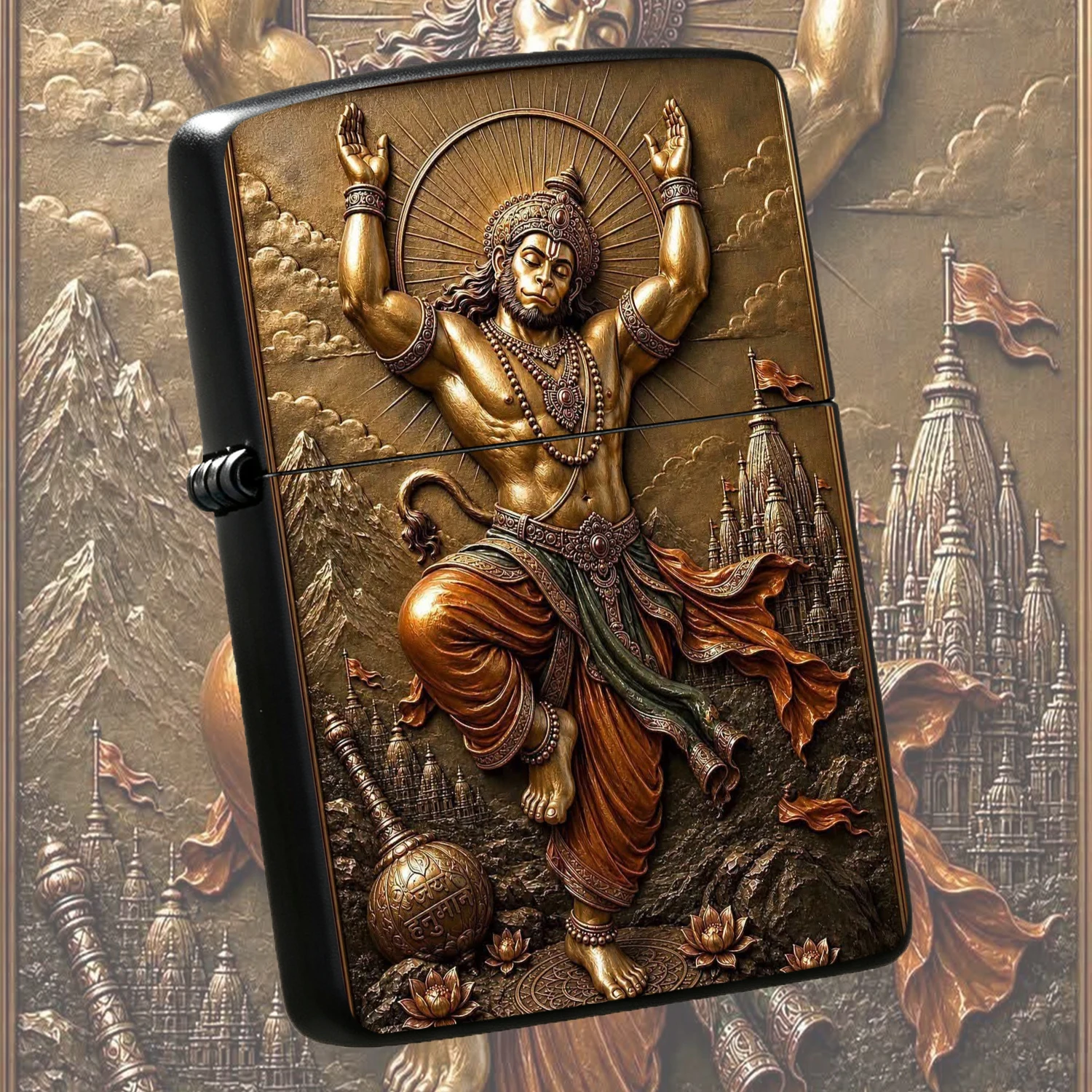 Retro Embossed Hanuman Themed Lighter, Vintage Textured Portable Ignition Device, Multi-Scenario Usable Creative Decor, Ideal Festive Gift For Hindu Religious Culture Enthusiasts, Exquisite Engraved Art Collectible For Daily Outdoor Use A H