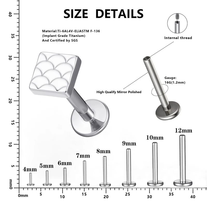 2 قطعة G23 التيتانيوم الأنف وأقراط شقة الظهر صغيرة صغيرة الأنف اللولب الغضروف الزنمة محارة مربع Labret هيئة ثقب المجوهرات #4