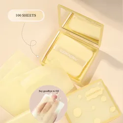 Guoxiaoniu 100pcs Bamboo Blotting Papers With Makeup Puff Mirror Refreshing Portables Oil Control Facial Oil Absorbing Sheets