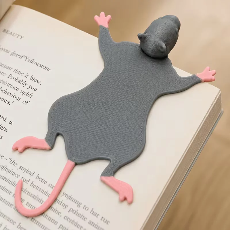 3D Printed Squashed Mouse Bookmark Funny Creative Animal Book Marker Mouse Shaped Bookmark for Readers