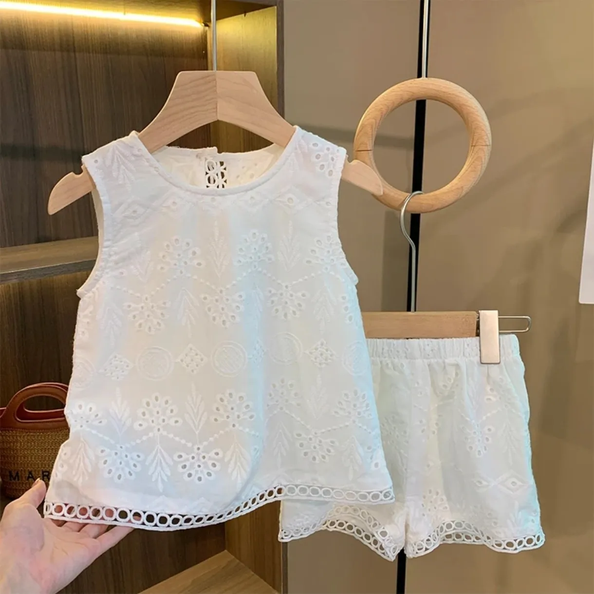 

Childrens Sets Girls Lace Vest Summer New Children Clothing Versatile Tops Baby Korean Two Piece Tide 2025 Round Collar