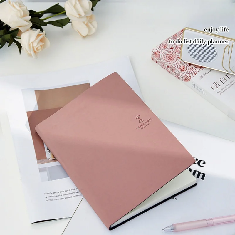 A5 Soft Pu Leather Daily Planner Notebook 192 Pages to Do List Daily Plan Portable Notebook Diary Journal School Student Notepad