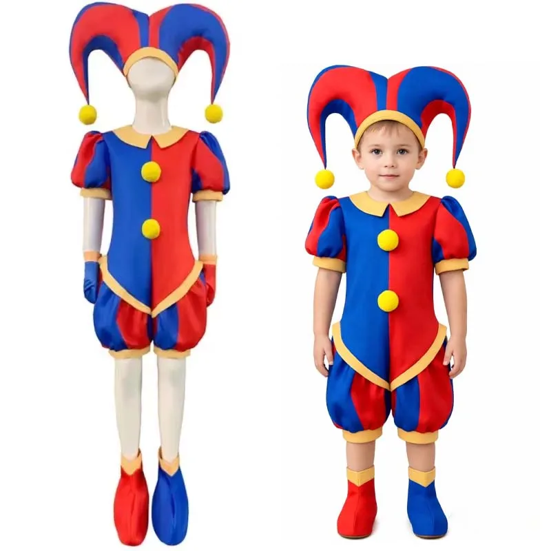 

Circus Costume for Kids Halloween Costumes Clown Jumpsuit Dress Up Boys Girls Party Outfits Cosplay with Hat Gloves Shoe Covers