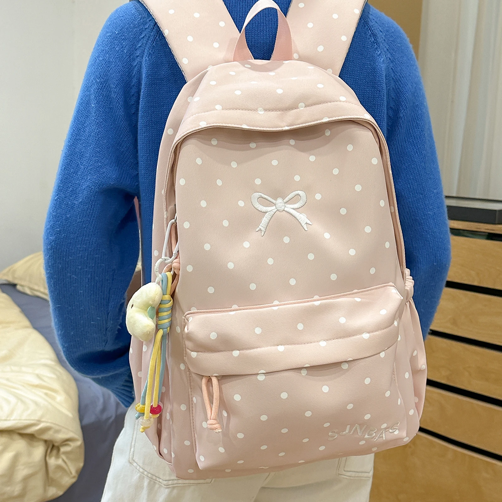 Korean Style Cute Polka Dot Backpack Nylon Women Large Capacity Campus Daypack