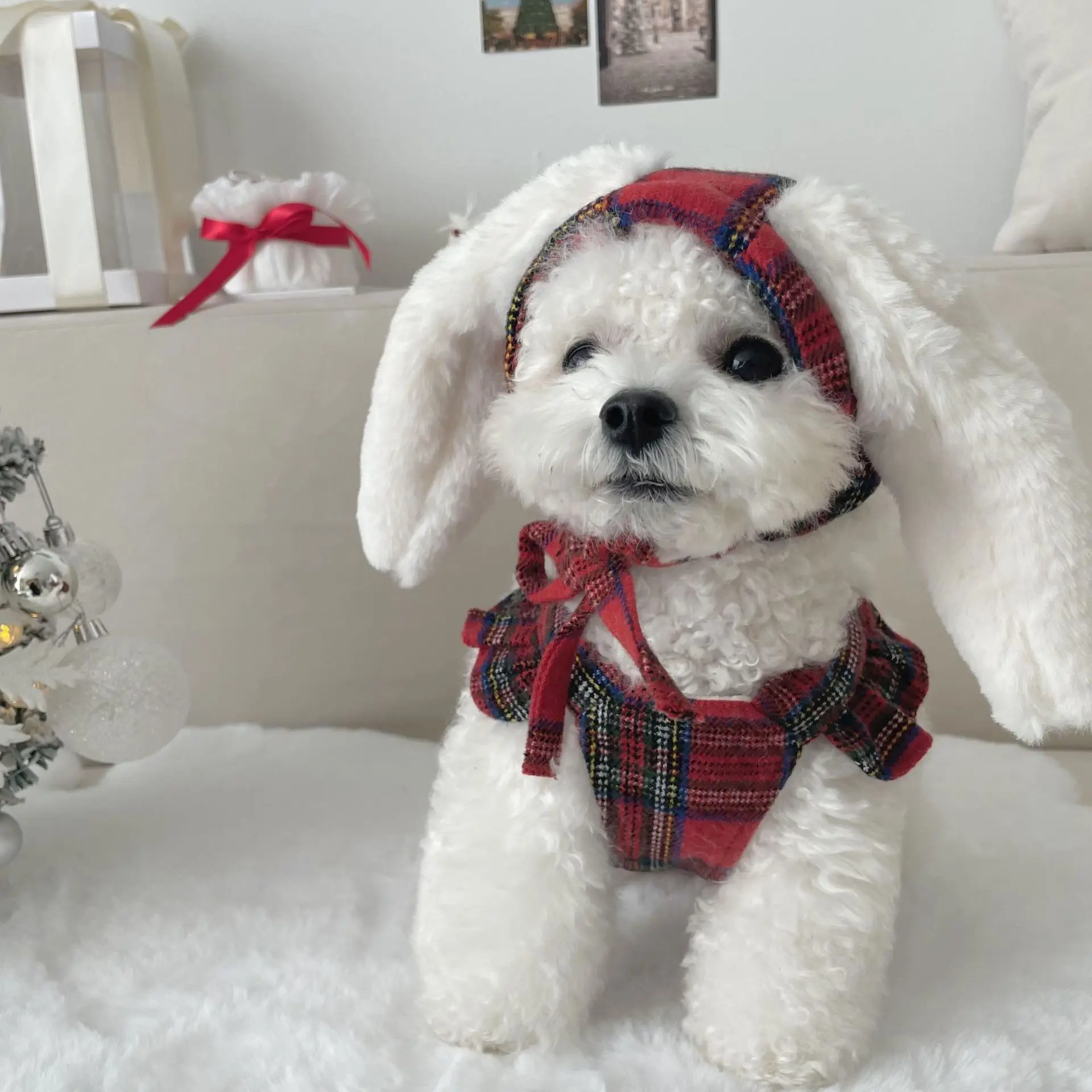 INS Christmas New Year Bunny Ears Suspender Skirt Warm Bichon Teddy Dog Skirt Pet Clothes Dog Clothes Winter Pet Clothes