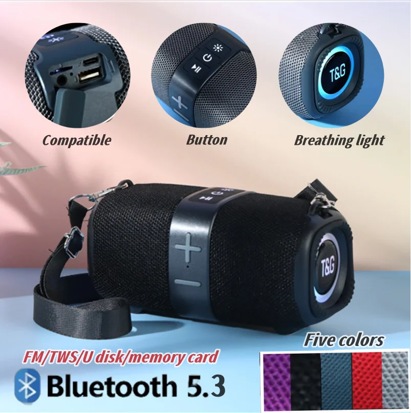 

TG667 Crossbody LED light portable Bluetooth speaker, outdoor small and high appearance level, compatible with USB/AUX/TF/FM