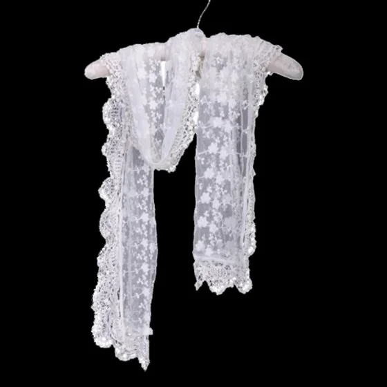 Women embroidered lace scarf white