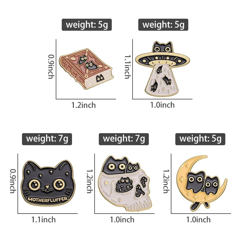 Cartoon Black Cat Enamel Pin Brooch Moon Book Astronaut Kitten Jewelry Lapel Backpack Badge Metal Custom Accessories Friends