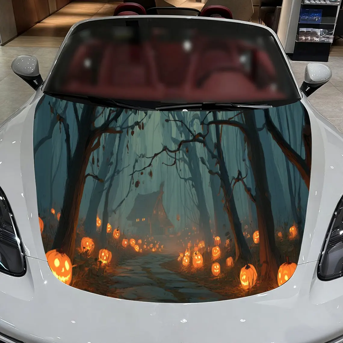 

Serene Pumpkin Lantern Forest Car Hood Stickers - Self-Adhesive, Waterproof and Durable Vinyl Wrap, Decorate And Protect Your Ca