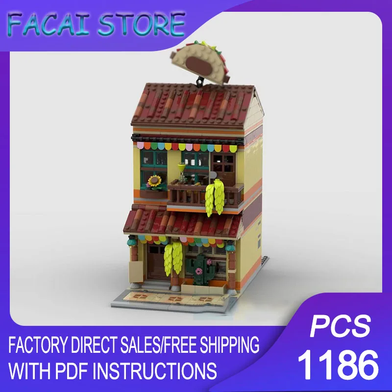 

Street View Moc Building Bricks Modular Mexican Taco Restaurant Model Technology Blocks Gifts Christmas Toys DIY Sets Assembly