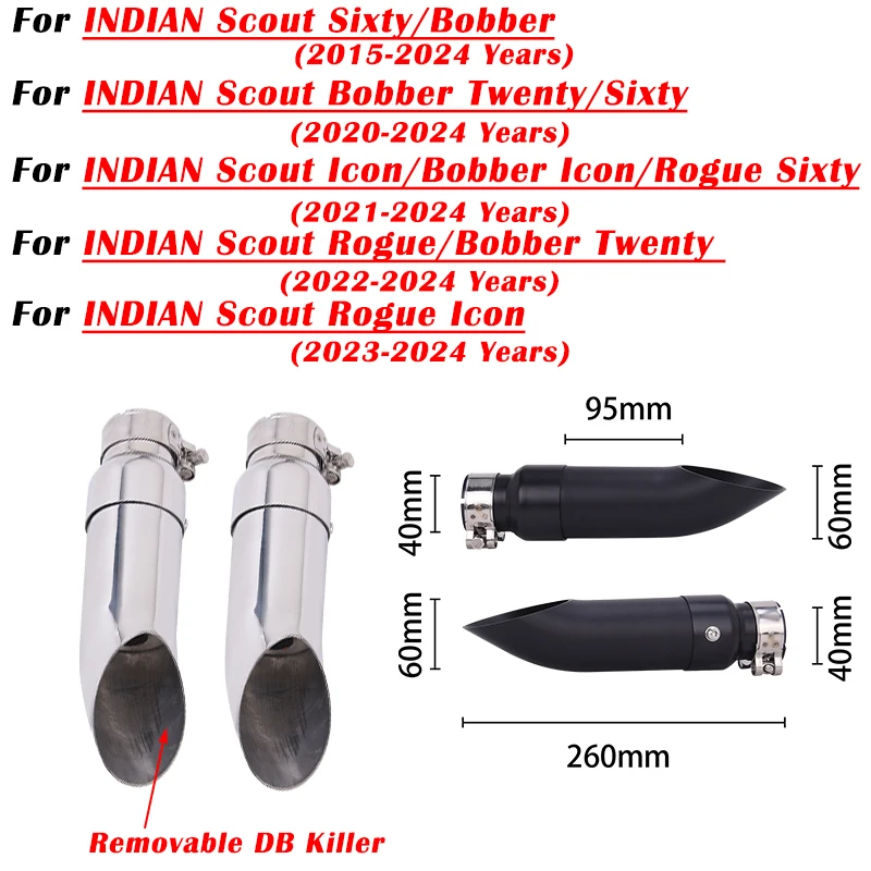 

For INDIAN Scout Bobber Rogue Sixty Twenty Icon 2015 - 2022 2023 2024 Motorcycle Exhaust Escape System Modified Muffler Pipe