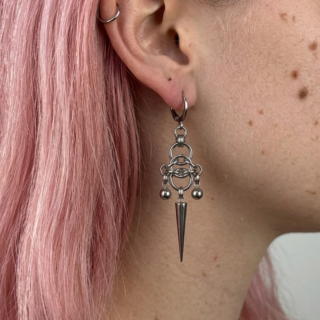 Punk Jewelry Chain Splicing Rivet Earrings for Women Fashion Cool Geometric Rivet  y2k Earrings Goth Accessorie Grunge Rock