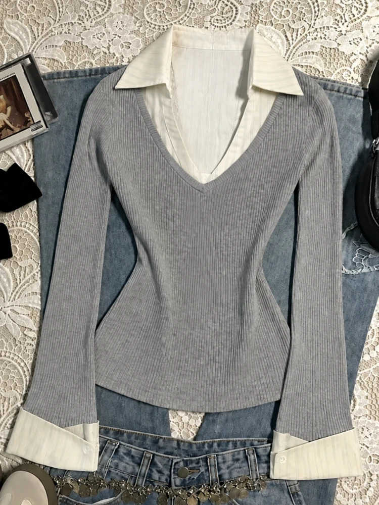 2026 Autumn Women Y2K Vintage Patchwork Shirt Korean Retro Long Sleeve Top Sweet Ruffle Fairy Punk Japanese Casual Tees