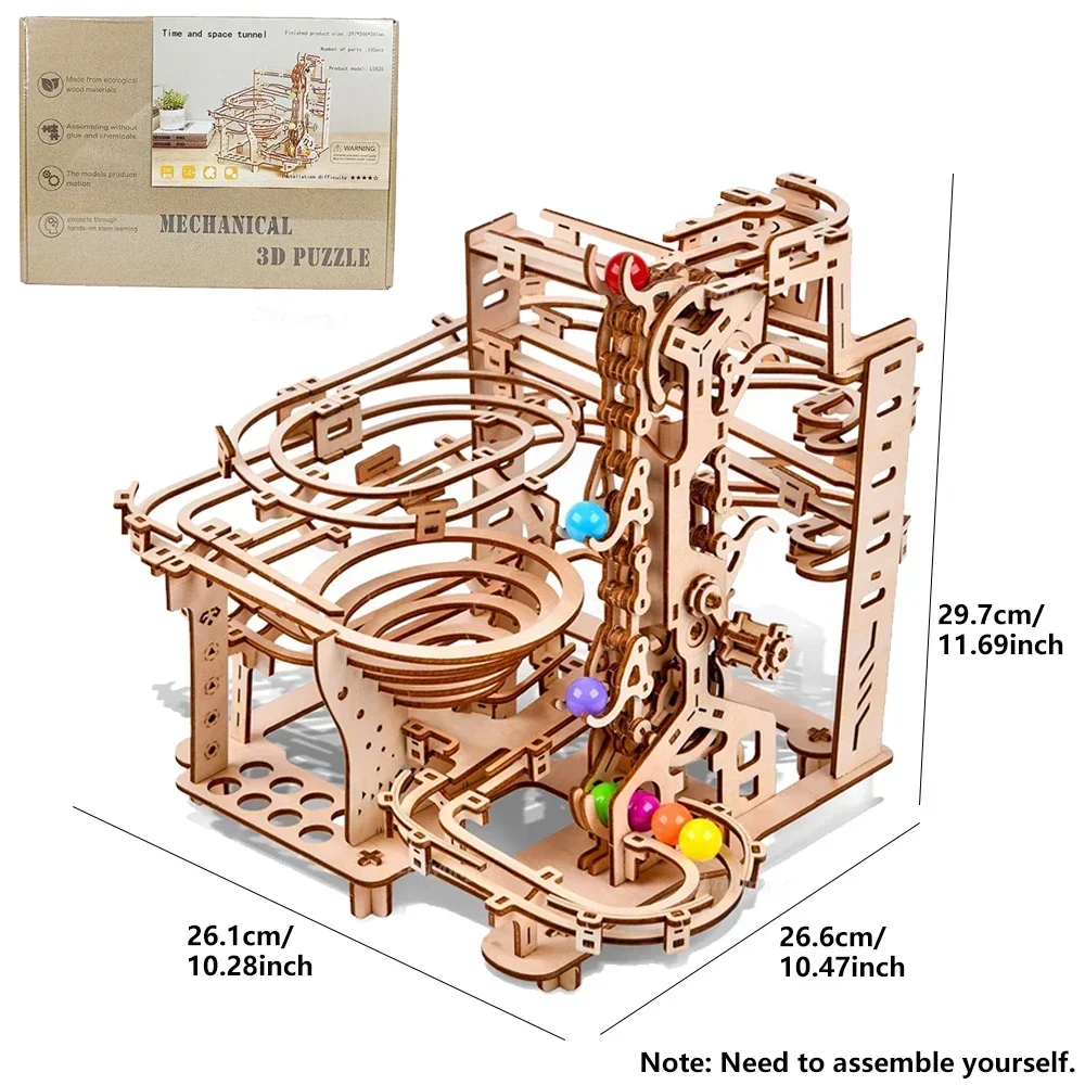 3D Wooden Puzzle Mechanical Track 335PCS Marble Run Set DIY Assembly Building Model Kit STEAM Toys Crafts Gifts for Adults Kids