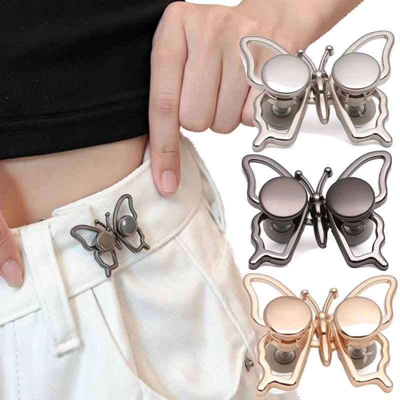 Non Sewing Adjustable Waist Buckle Snap Butterfly Buckle Button Clip Fashion Simple Women Men Jeans Pant Skirts Tightener Buckle