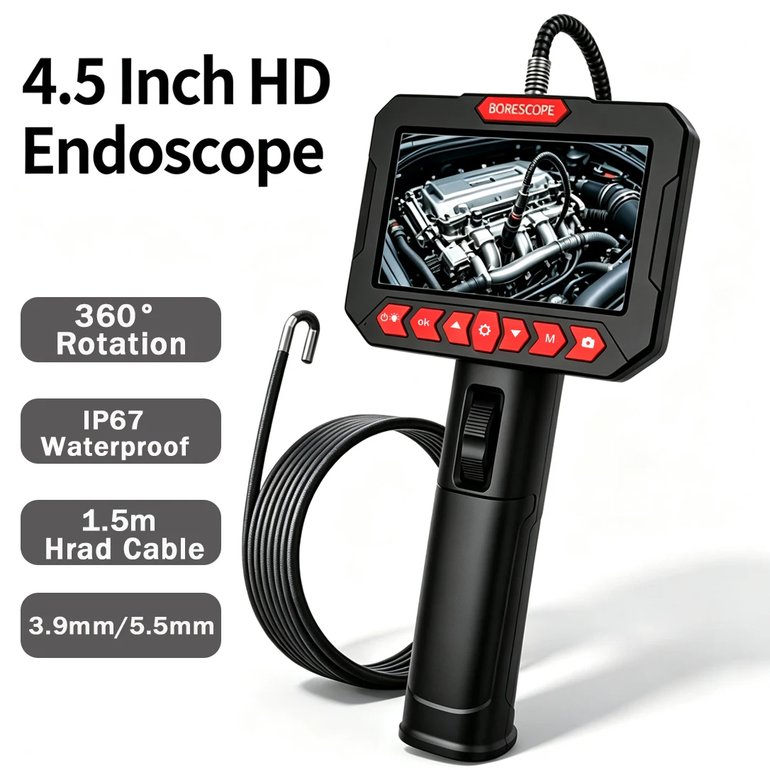 4.5 Inch Screen Articulating Borescope 1080P Two Way 360° Steering Endoscope Camera With 3.9mm
